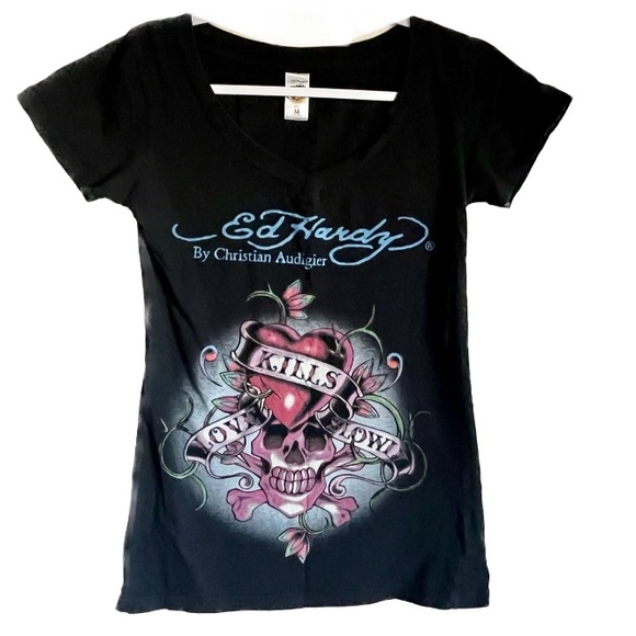 Ed Hardy Tops - Y2K Ed Hardy Love Kills Slowly Tattooed Inked Tee By Christian Audigier …